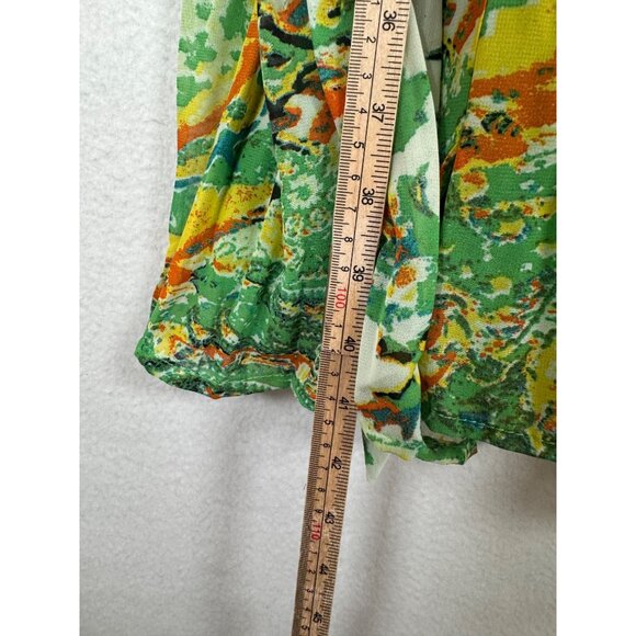 Kindred boho pleated artsy vibrant midi fit flare dress wrap sz L - Picture 7 of 7